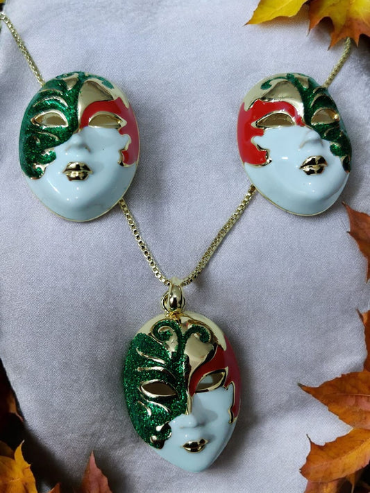 Elegant Venetian Mask Jewelry Set – Necklace and Earrings