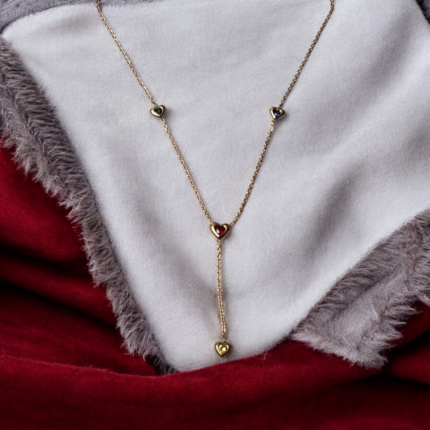 Golden Multi-Heart Drop Necklace