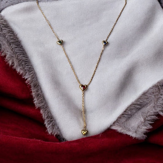 Golden Multi-Heart Drop Necklace