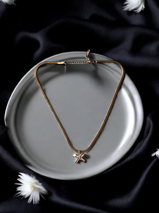 Golden Bow Pendant Necklace with Crystal Accents