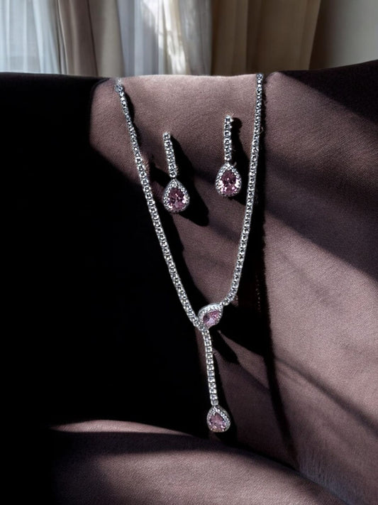 Radiant Pink Teardrop Necklace and Earring Set