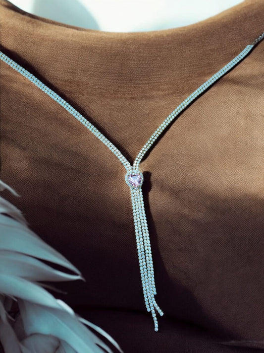 Pink Gemstone Silver Necklace with Fringe