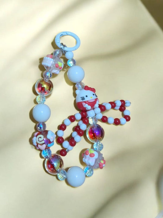 Hello Kitty Red & White Beaded Phone Charm