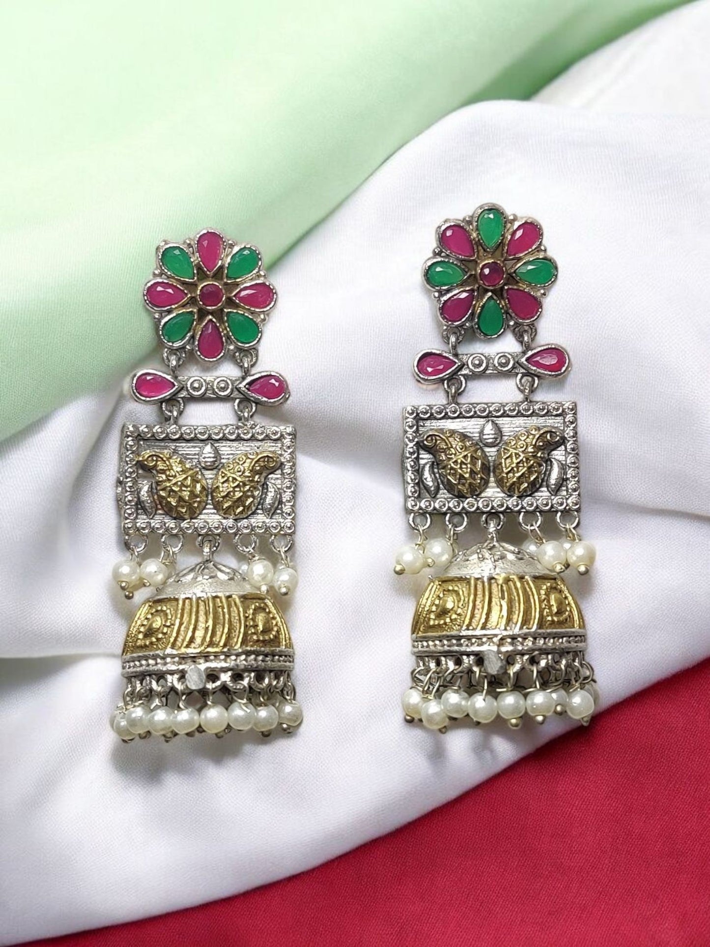 Sunflare Blossom Dual-Tone Jhumka Earrings