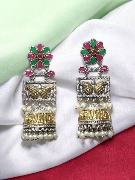 Sunflare Blossom Dual-Tone Jhumka Earrings