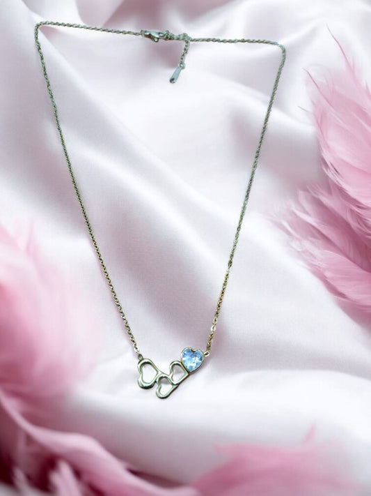 Triple Heart Necklace with White Crystal Accent