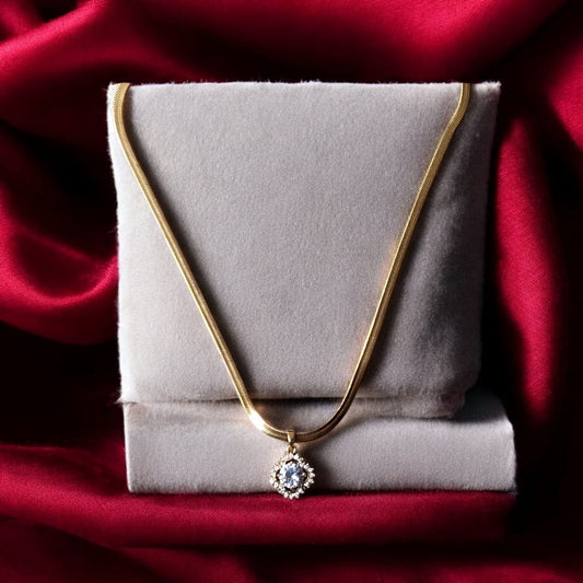 Golden Necklace with Sparkling Crystal Halo Pendant