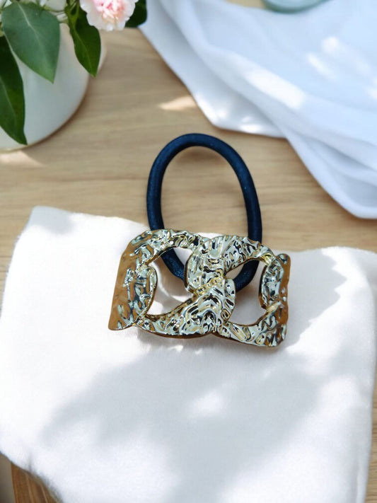 Modern Textured Gold Square Hair Tie
