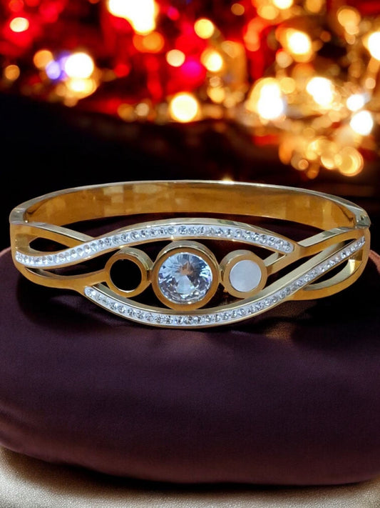 Celestial Trio Stone Gold-Plated Bangle