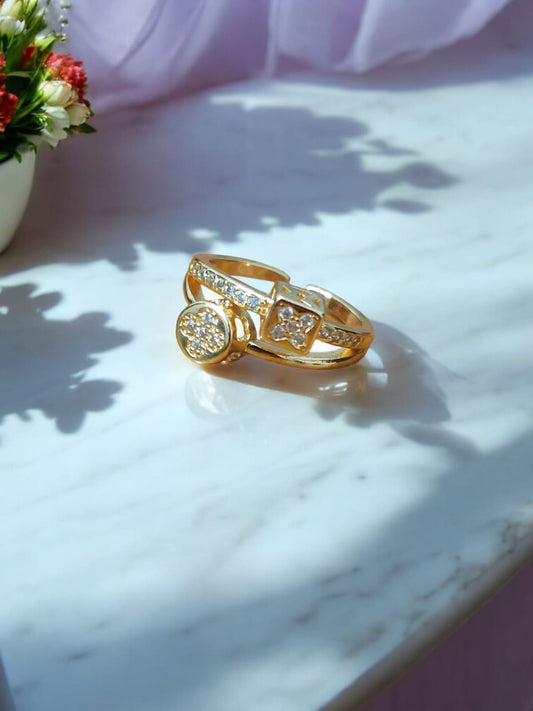 Gold-Plated Twin Crystal Ring Set with Modern Design