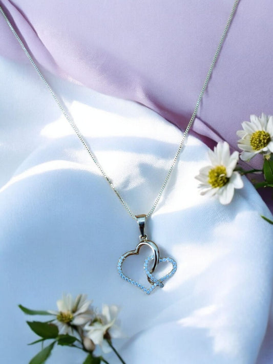 Double Heart Pendant Necklace in Sterling Silver