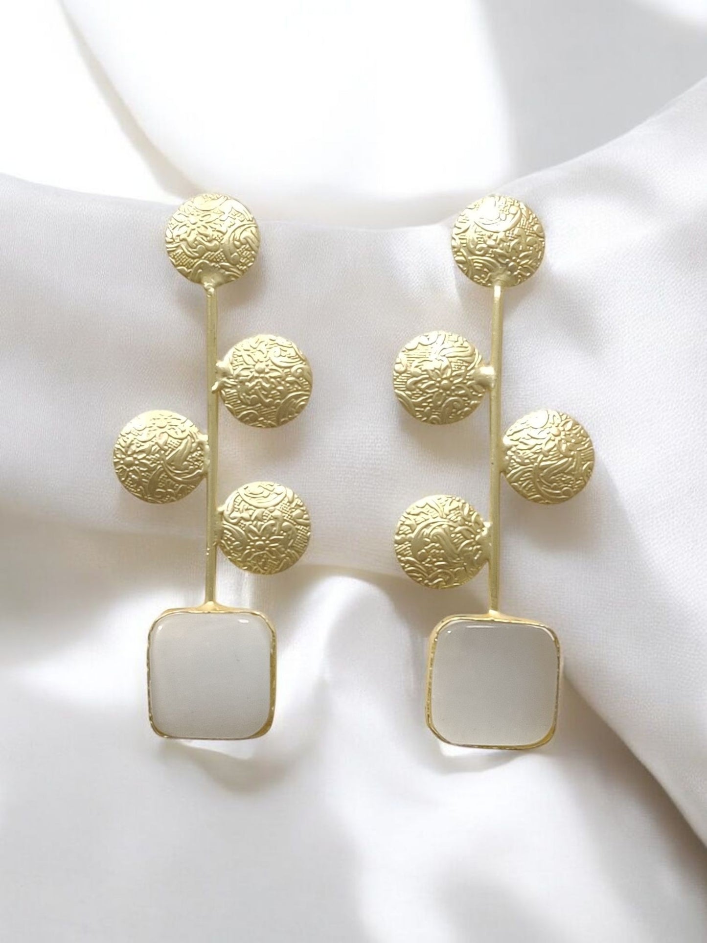 Crimson Ember Matte Gold Drop Earrings
