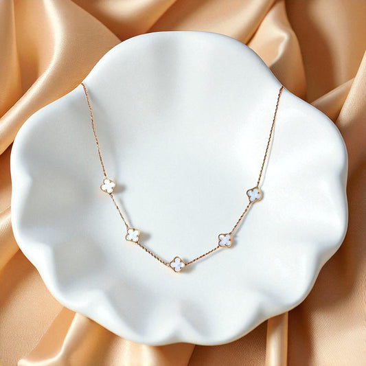 Elegant Clover Charm Necklace - White & Black Variants