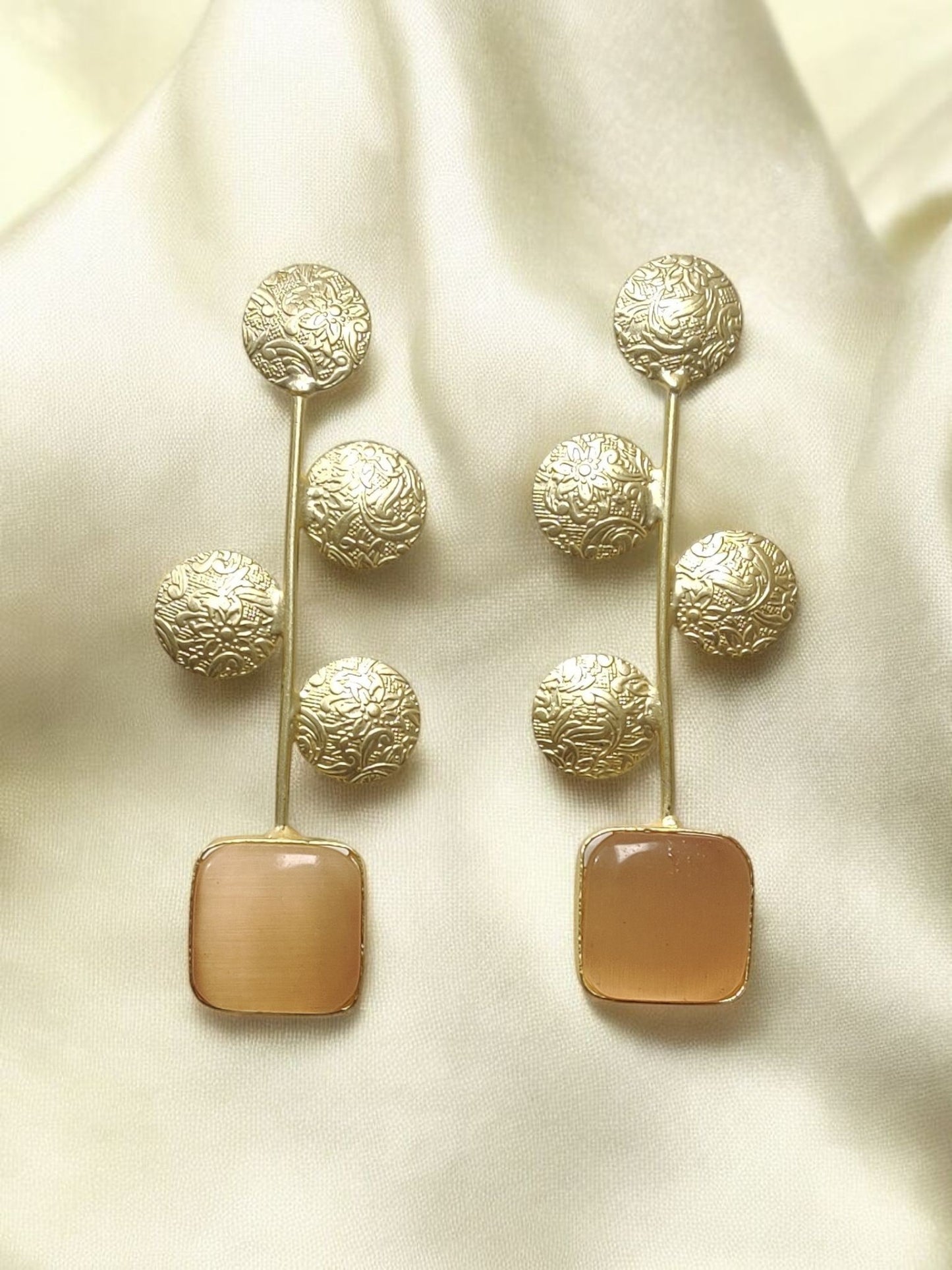 Crimson Ember Matte Gold Drop Earrings